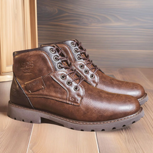 Martin Boots Men's Side Zipper Leather Boots Autumn and Winter Vintage Trendy Men's Calf Leather Mid-Top Ankle Boots British Workwear Boots High-top Leather Shoes
