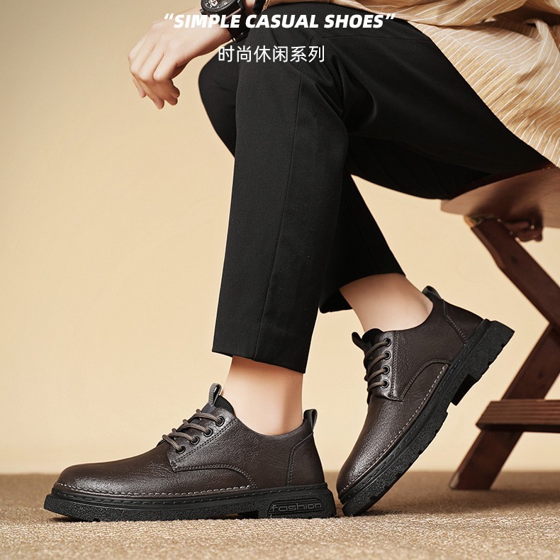 男鞋春秋防滑复古运动工装鞋透气软底皮鞋宽松爸爸鞋商务休闲男鞋