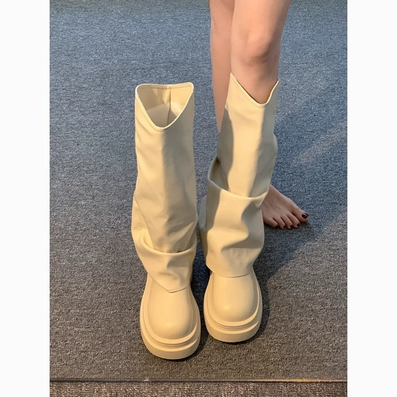 Женские сапоги до колена 2025 осень новые британский стиль ретро длинные сапоги универсальные высокие на толстой подошве уличные модные ботинки