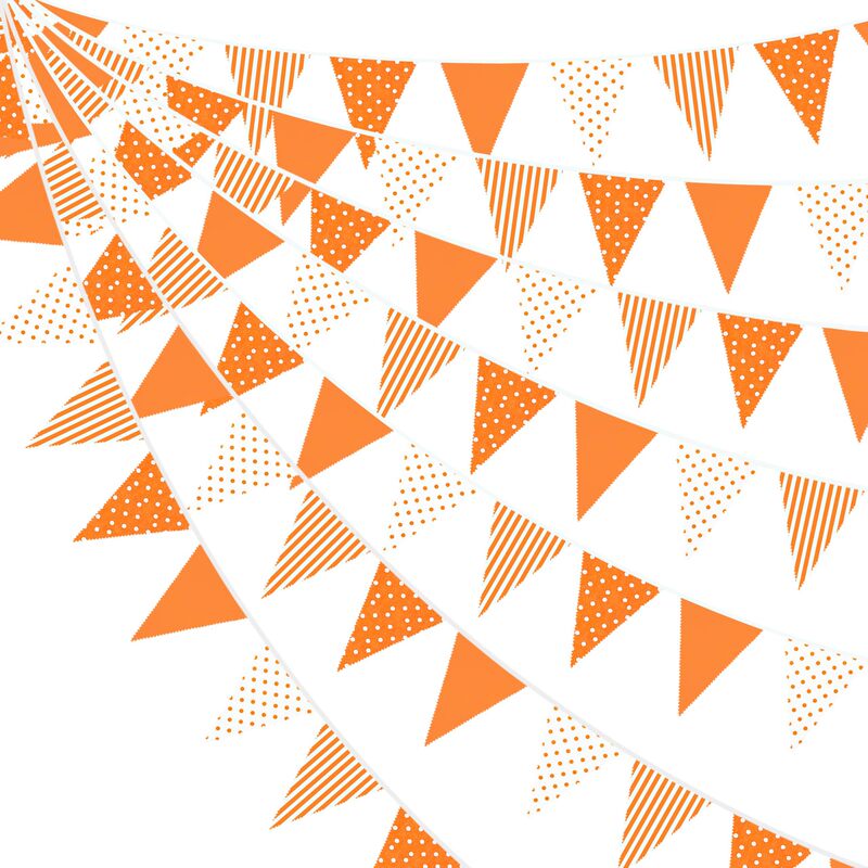 Orange Striped Dot Pennant Fabric Banner Bunting Autumn Decoration Autumn Wedding Birthday Party