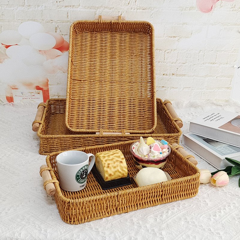 estilo japonés de caña pan de bocadillos refrigerios canasta de frutas imitación de caña bandeja casera sala de estar pastel pan fruta seca