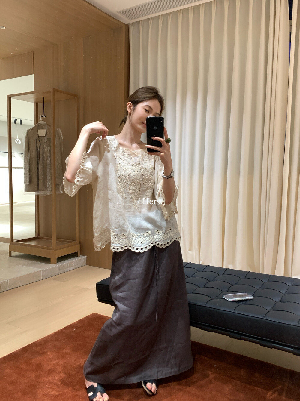 Áo sơ mi tay ngắn nữ ren hở lưng phong cách Pháp — Xanh da trờicolor, màu mơ chi tiết 19
