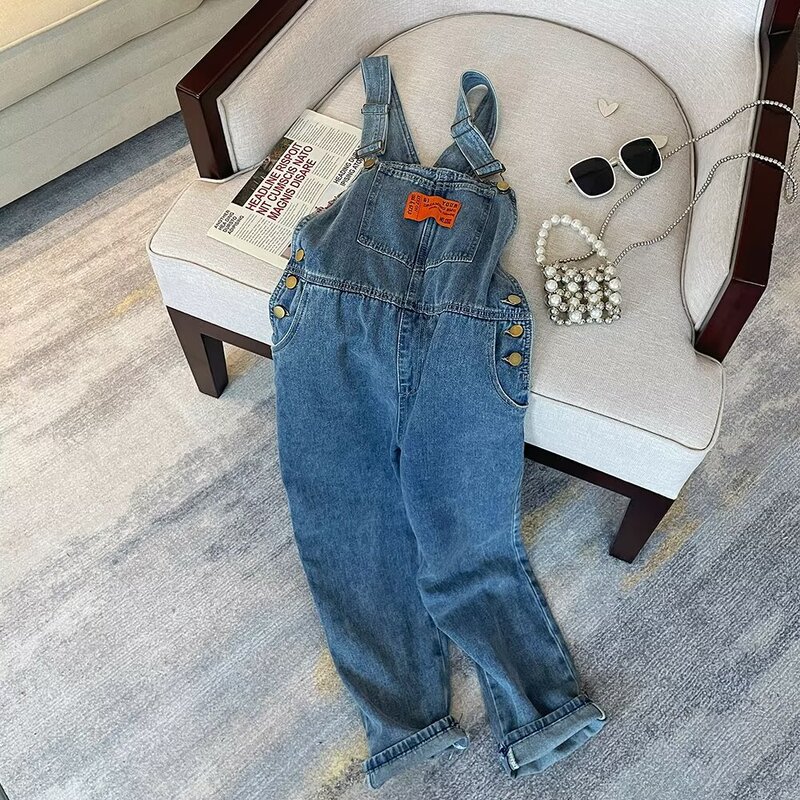 Sweet Cool Dopamine Age-Reducing Double Shoulder Strap Adjustable Strap Jeans Women's Spring and Autumn New High Waist Loose Straight Pants