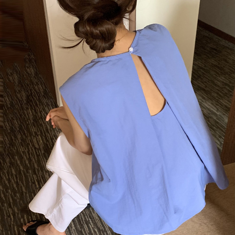 Korean Sleeveless Backless Tank Top T-Shirt Summer Fashion Urban Style Casual Loose Fit