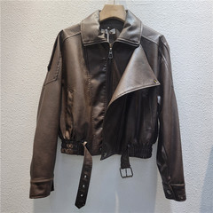 咖色复古PU皮衣外套女2025秋季新款流行超火小个子机车服夹克