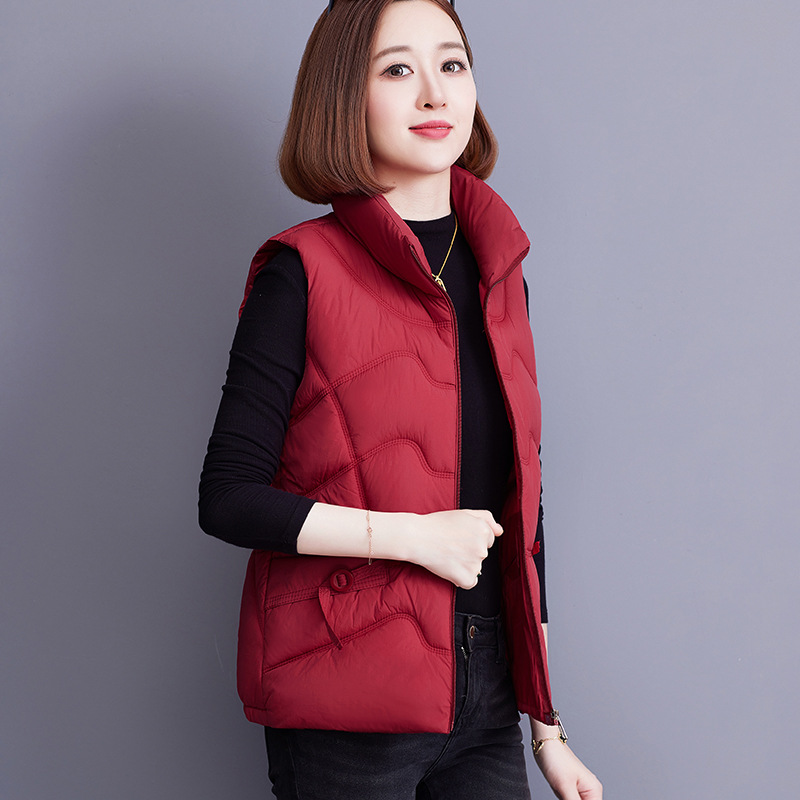 가을 겨울 여성용 스탠드 칼라 다운 코튼 조끼, 중년 및 노년층 엄마 의류, 방풍 및 따뜻한 기계 운전 민소매 코튼 코트 및 조끼