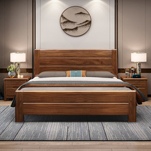 實木床胡桃木中式現代簡約單雙人床1.8米婚床主卧室1.5輕奢儲物床