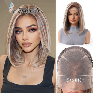 Lace wig 13*6 cross-border Futura imported large area natural split seam gold short straight hair full head hand hook
