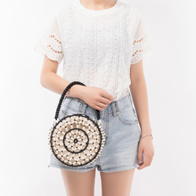木珠小圆包加工定制手工编织包包女海边度假手提包欧美跨境沙滩包