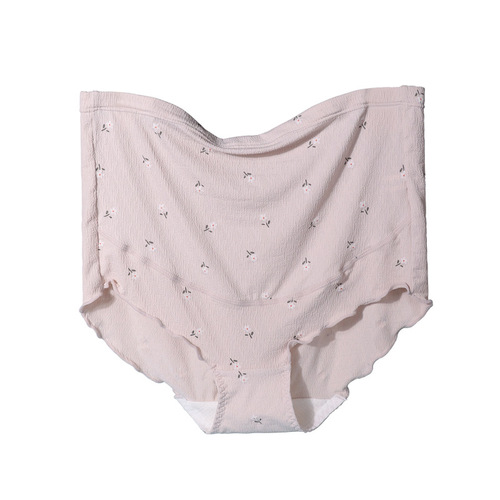 Maternity underwear, high waist, adjustable, wrinkled leather, breathable, elastic, small floral, mid and late pregnancy shorts and underwear