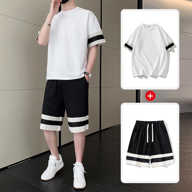 Verano hombre manga corta juego deportivo casual delgado suelto transpirable pantalones cortos de moda juveniles dos piezas