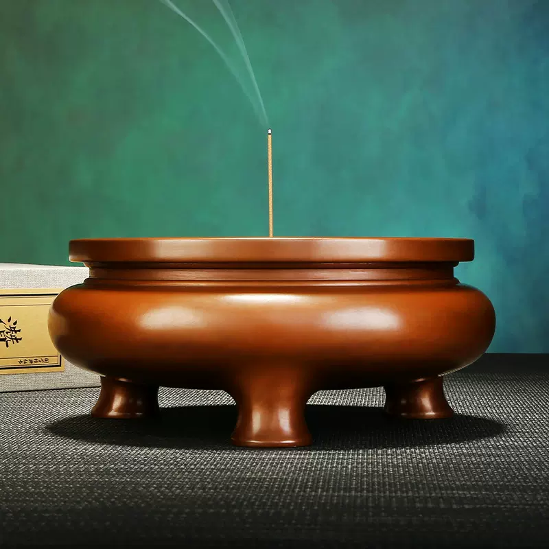 紫铜鬲式炉家居办公室桌面平口铜香炉佛堂室内多尺寸供奉香薰炉