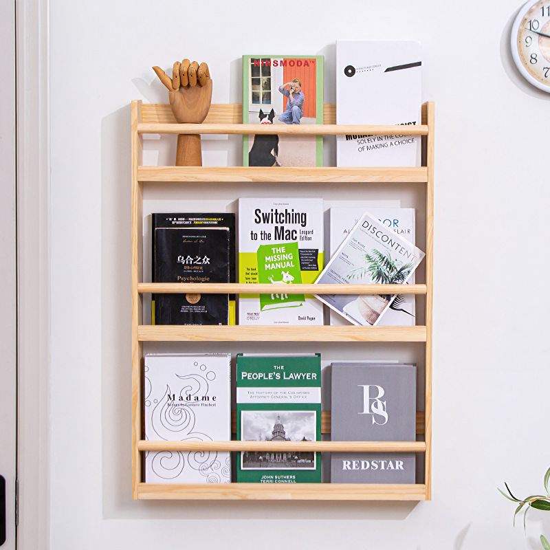 Solid Wood Bookshelf Wall-Mounted Ultra-Thin Storage Rack Living Room Bedroom Wall Door Simple Kidsren's Book Storage Shelf
