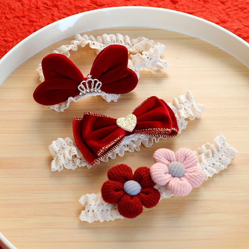 ベビーヘッドドレス新年赤いリボンヘッドバンド女の赤ちゃんの100日宴会1歳の幼児の新年の挨拶ヘアドロップシッピング|undefined