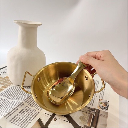 201 Stainless Steel Golden Double-Eared Bowl + Super Cute Golden Jar Spoon for Kidsren, Students and Adults, Simple Style