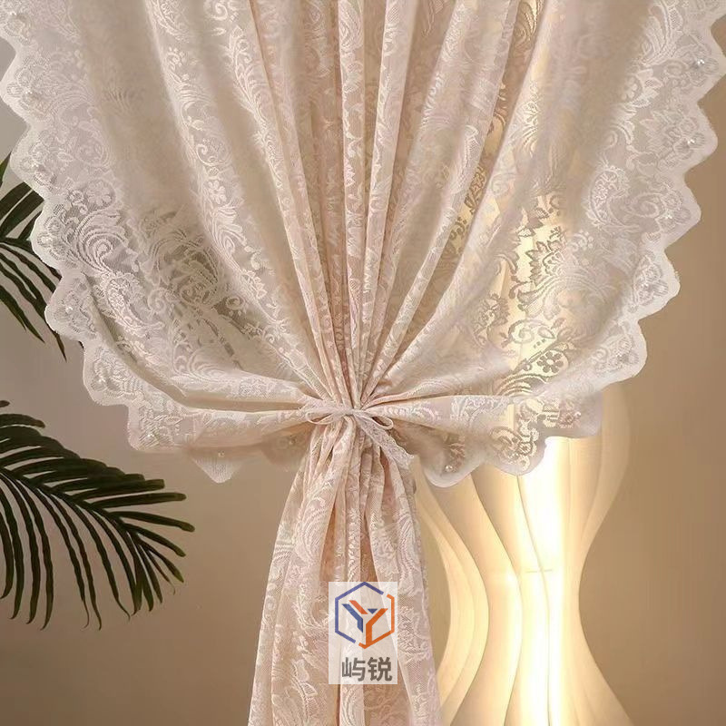 Sheer curtains for bay windows, beaded French vintage style, with hook-and-loop fasteners, no drilling required, lace pastoral curtains, door curtains, partition curtains Sheer curtains for bay windows, beaded French vintage style, with hook-and-loop fasteners, no drilling required, lace pastoral curtains, door curtains, partition curtains