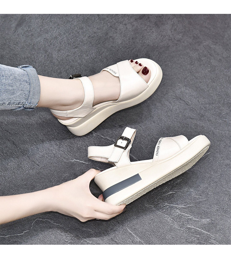 Giày sandal đế xuồng da thật quai đơn thời trang — Màu đen (Da bò lớp đầu tiên) chi tiết 5