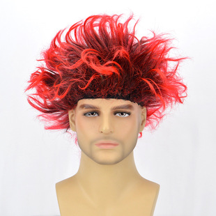 ACAG Wig Red Explosive Head Wig Fluffy Funny Halloween Activity Props Headwear Headgear Vertical Hair