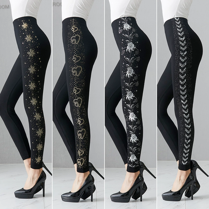 Весна и Осень средний и пожилой модальский принт леггинсы женские тонкая талия плюс размер бесшовные позолоченные брюки с высокой упругостью