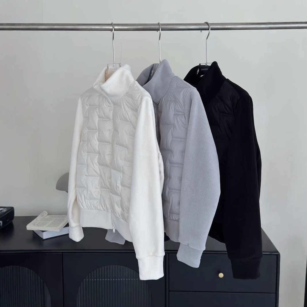 Легкая женская зимняя куртка из 90% белого утиного пуха, стеганая, в стиле пэчворк, с флисом, воротником-стойкой и двойной молнией, модель 9733