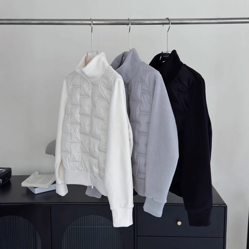 In Stock 90% White Duck down Casual Quilted Patchwork Fleece Stand Collar Double-Ended Zipper Lightweight down Jacket for Women Winter 733