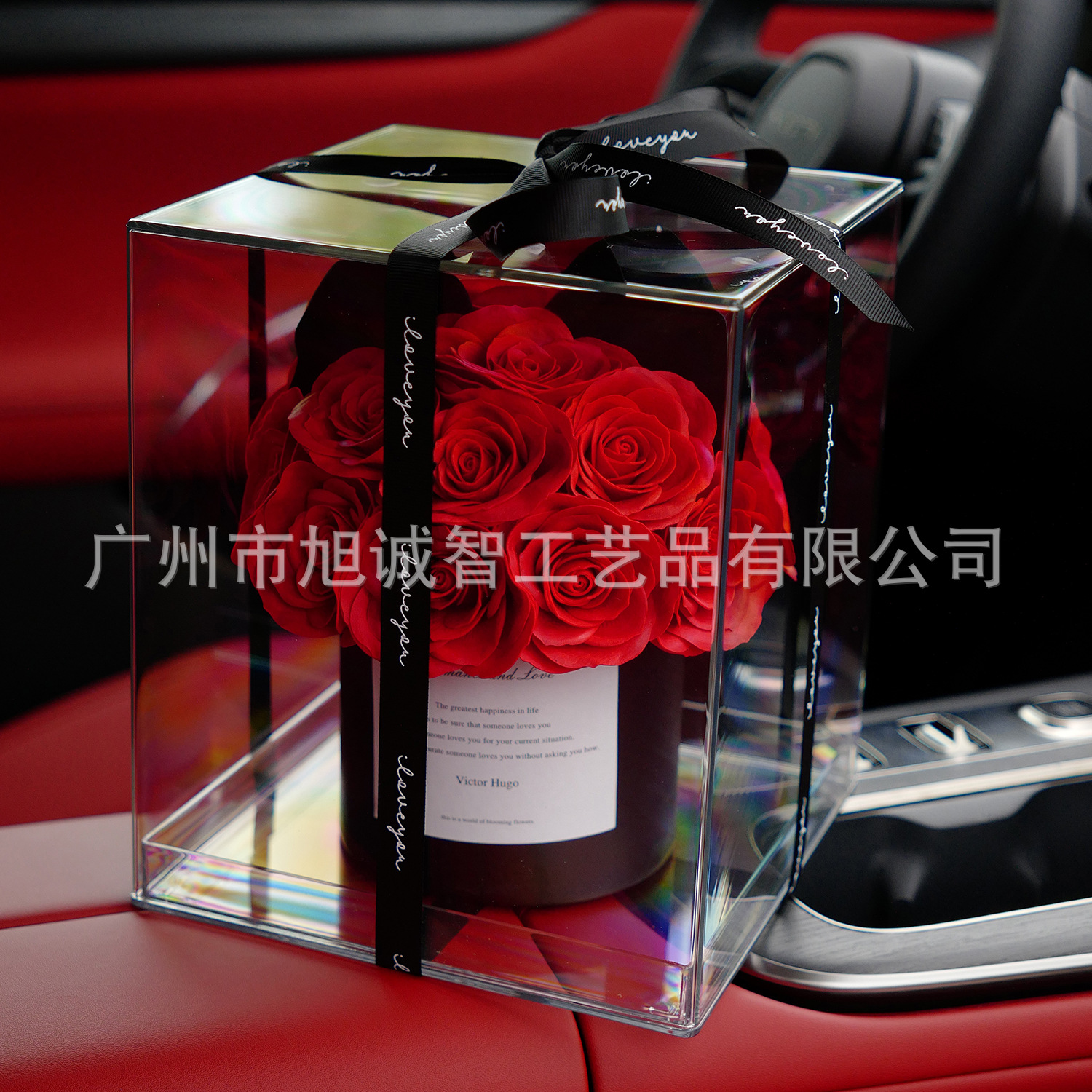 Día de San Valentín Acrílico Flor eterna Rosa Abrazado Cubo Saponina Flor Ramo Caja de flores Caja de regalo Diy Regalo de cumpleaños