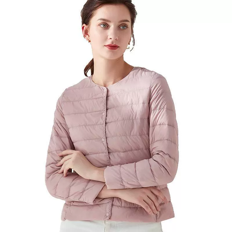 Демисезонная куртка из пуха с длинным рукавом, круглый воротник, slim fit, плюс размеры