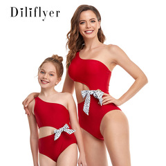 Parent-child swimsuit off-shoulder and waistless one-piece swimsuit цельный купальник