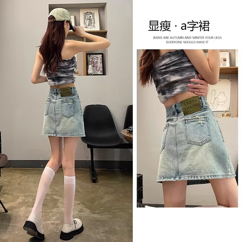 高腰牛仔半身裙女2025年夏季新款辣妹a字设计感半裙短裙包臀裙子