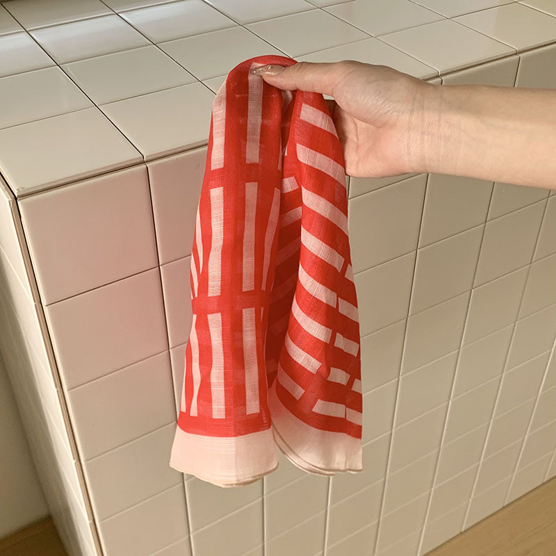 Bufanda de seda, bufanda cuadrada pequeña, nuevo protector de cuello a rayas, bufanda pequeña, bufanda de bosque literario, diadema pastoral femenina de verano, accesorios para el cabello