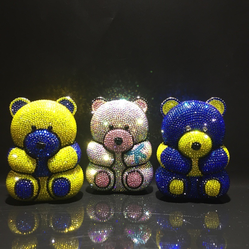 BL105 Bears bolsa de diamante de dibujos animados cristal lleno de diamantes bolsas de cena bolsas de diamantes hechas a mano bolsas de mano de mujer bolsa amarilla