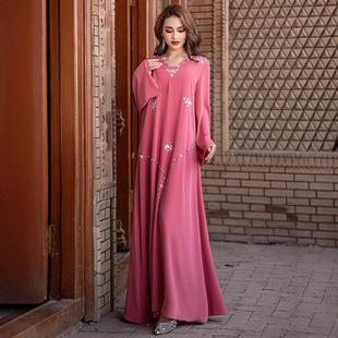 Ba5196 Saudi Arabia Dubai Fashion Handmade Rhinestone Dress Summer Robe Middle Eastern Women's Clothing