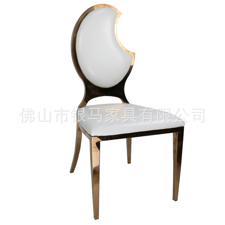 Fábrica al por mayor Hotel banquete boda comedor silla boda galvanoplastia Silla de acero inoxidable Bolsa De Oro suave Silla de comedor de cuero