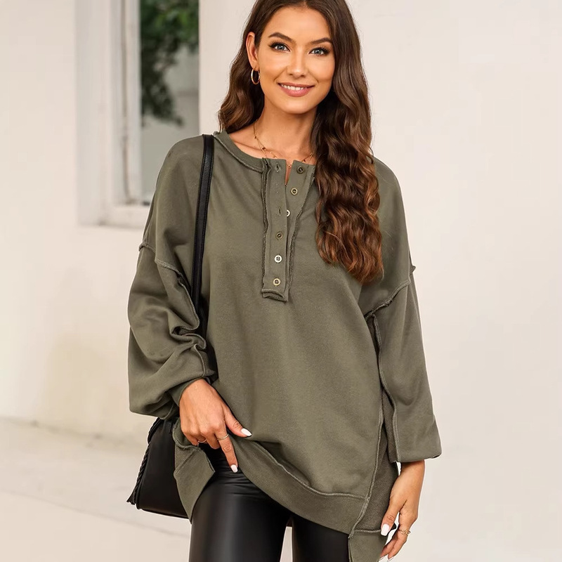 2025 Autumn and Winter New Solid Color Loose Pullover Women's Cross-Border Foreign Trade Casual Versatile Drop Shoulder Long Sleeve Sweatshirt Women 2025 Autumn and Winter New Solid Color Loose Pullover Women's Cross-Border Foreign Trade Casual Versatile Drop Shoulder Long Sleeve Sweatshirt Women