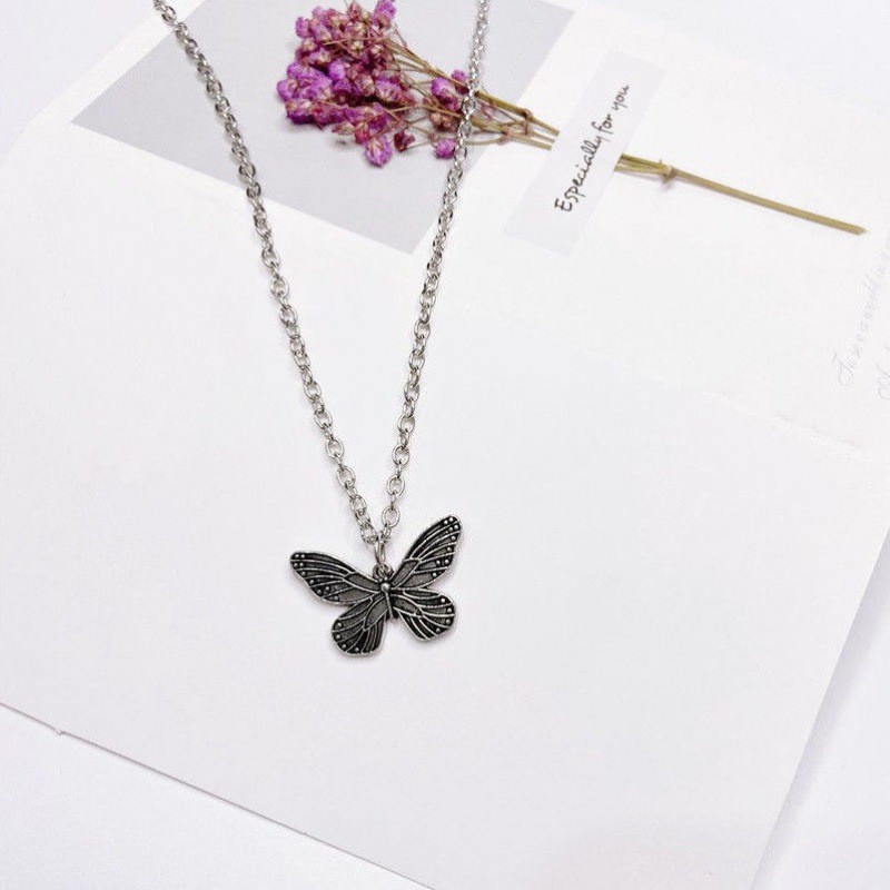 Vintage black butterfly necklace # Xl010