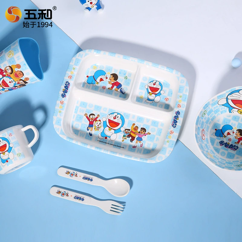 Детские столовые приборы Five and Cute для кормления, тарелка мультфильм для домашнего использования, Дораэмон, оптовая