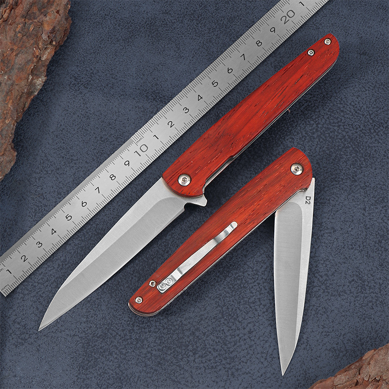 折叠刀野营快开水果刀D2钢折刀户外求生折刀便携防身刀小刀随身刀