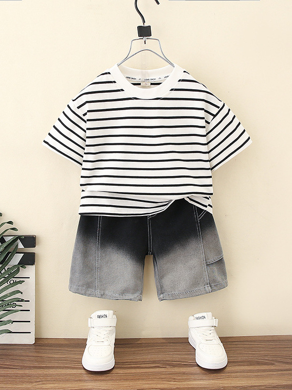 7380 traje de camisa de manga corta de tres piezas de mezclilla de verano para niños 2025 nuevo vestido de verano para bebés ropa de estilo occidental image 4