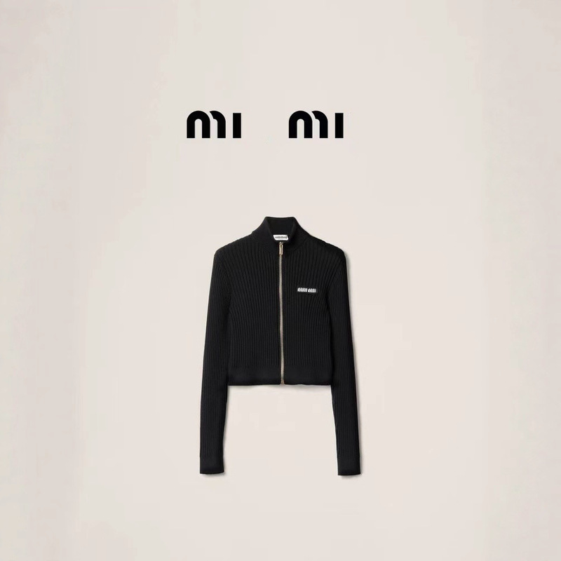 Miu's Zipper Half Turtleneck Slim Fashion Knitted Jacket Women's 35 Autumn and Winter Long-Sleeved Cardigan Slim Fit