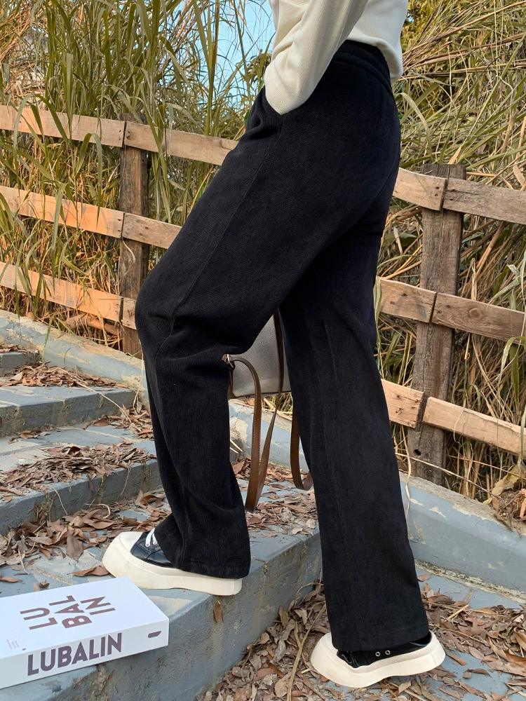 Spring warm trousers, plus size, high waist, loose straight fit