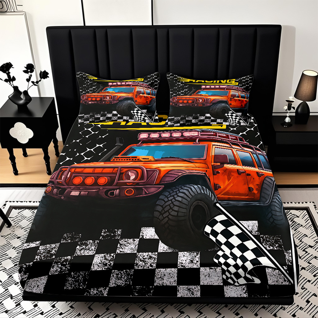 TEMU / JIT moda popular patrón de carreras 3D impresión digital cama de cama de cama kit de ropa de cama fábrica directa