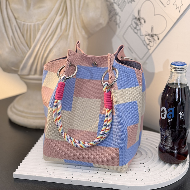 Bolsa de punto bolsas de dibujos animados para mujeres lindas bolsas de regalo de mano bolsas de bocadillos prácticas versátiles bolsas de cubo baratas gran capacidad
