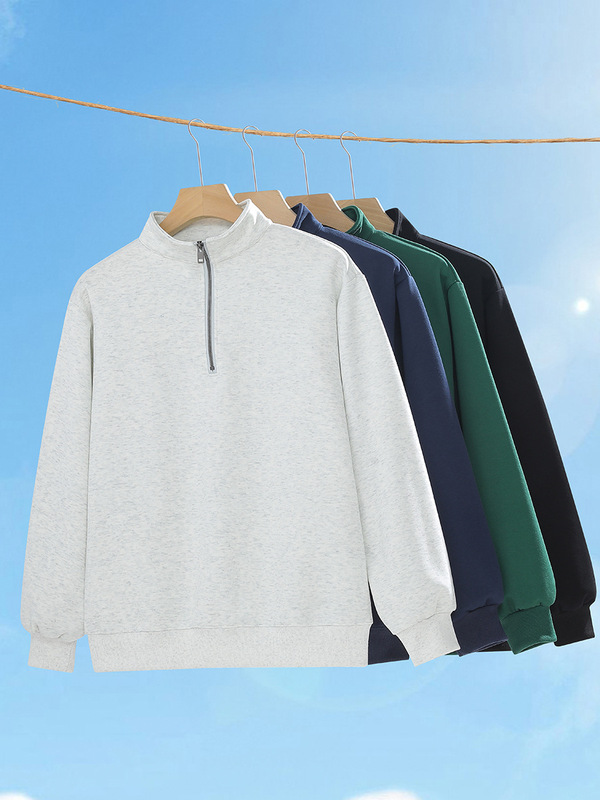 纯色无帽工作服外套立领潮牌重磅跨境男装黑色运动半拉链卫衣定制|undefined