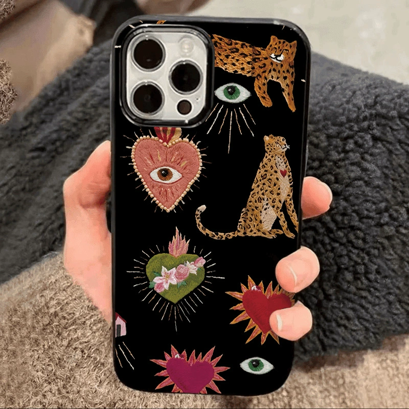 Чехол для Apple iPhone15 Pro Max, чёрный «желе» с крупными отверстиями, рисунок леопарда, противоударный