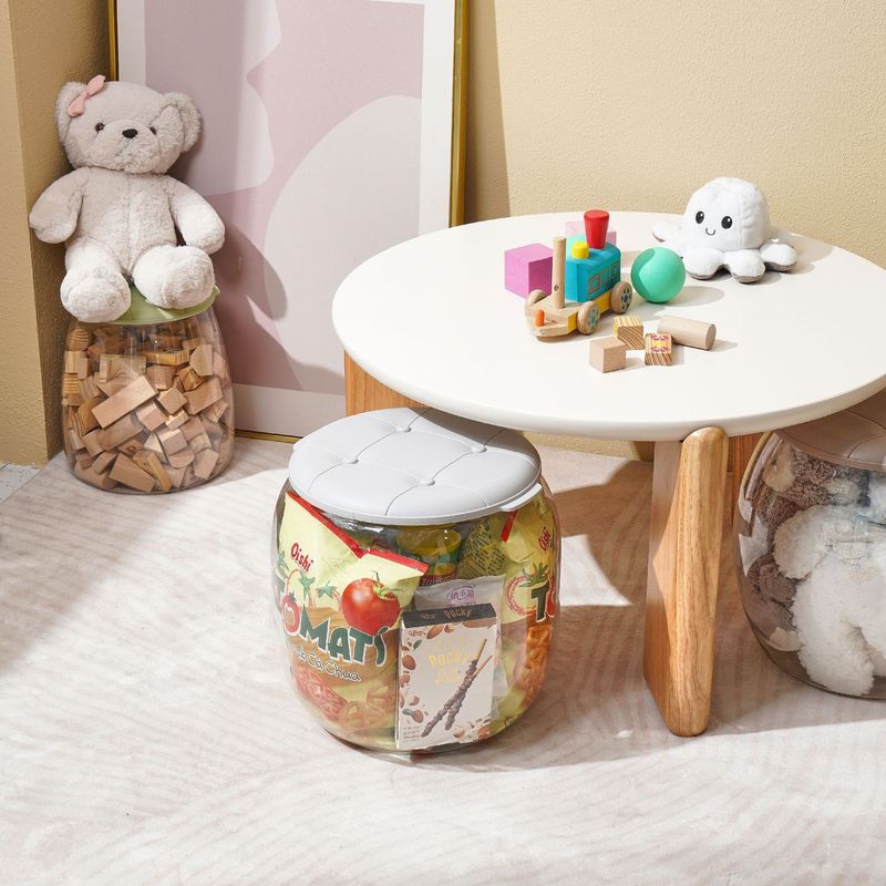 子供用ぬいぐるみ収納ボックス、丸型透明収納バケツ、家庭用積み木収納ベンチ、大容量|undefined