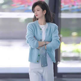 早秋新款针织衫女士开衫彩扣长袖毛衣外套秋冬百搭减龄气质上衣