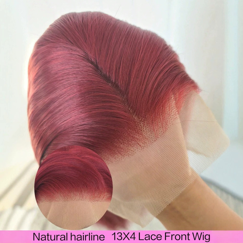 European and American hot-selling 13X4 hand-woven synthetic fiber lace front wig, burgundy long straight hair, available for dropshipping European and American hot-selling 13X4 hand-woven synthetic fiber lace front wig, burgundy long straight hair, available for dropshipping