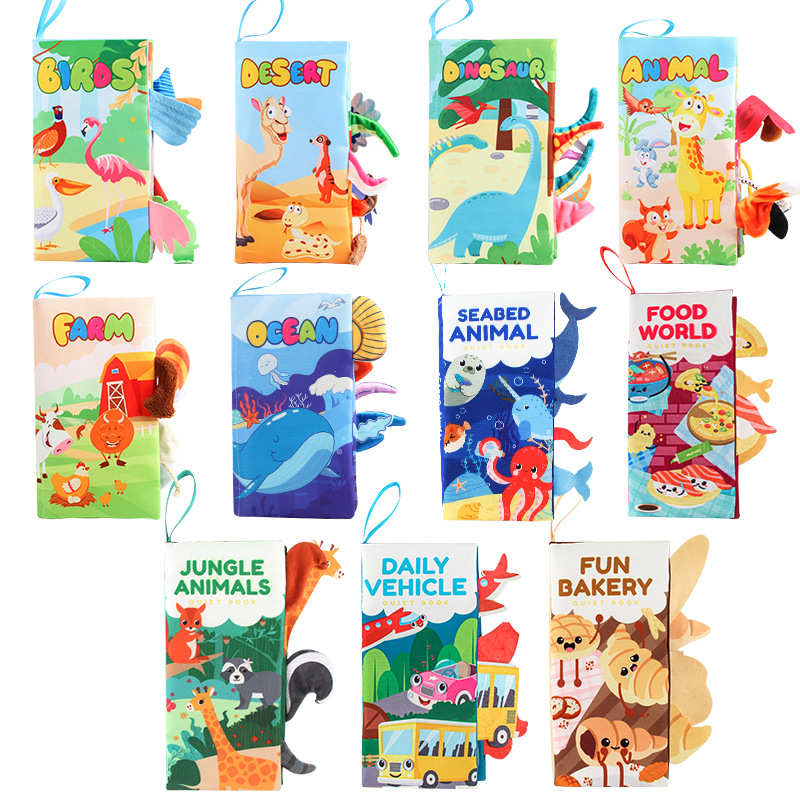 Bebés de educación temprana animal cola bebé libro de tela animal marino libro de palma animal forestal libro de tela juguete transfronterizo