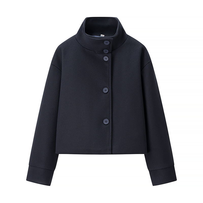 Cross-Border European and American Women's Clothing Aliexpress Short Stand-Collar Single-Breasted Elegant Woolen Coat