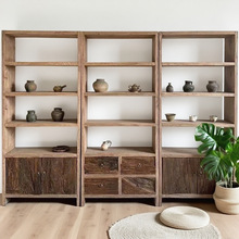 家用中式博古架展示柜风化老榆木书柜落地式置物架客厅书架简约